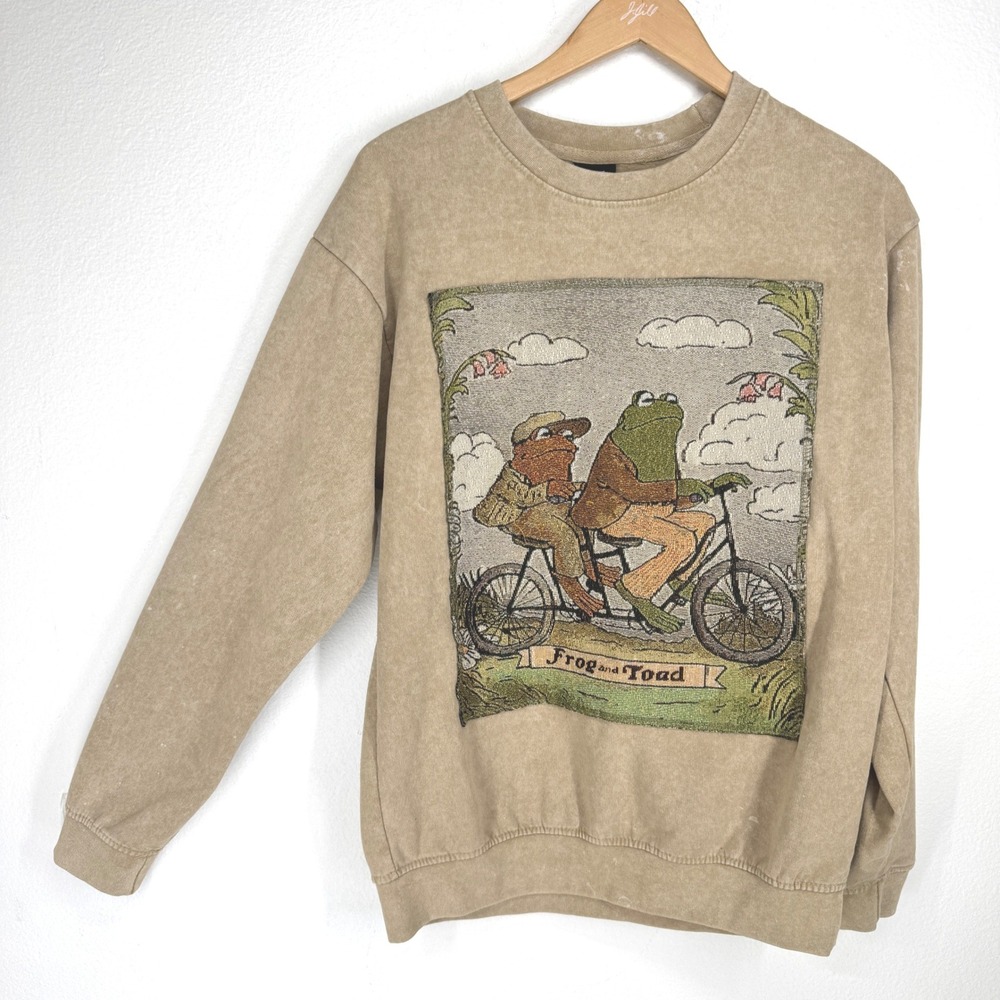 Frog and Toad Tandem Bicycle Tapestry Patch Sweatshirt S Best‎ Friends Vintage